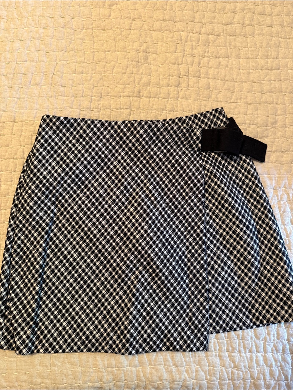 Spanx Black and White Ponte Wrap Mini Skirt with Side Bow